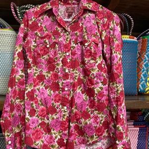 Lucky Brand Pink Red Pearl Snap Shirt - S